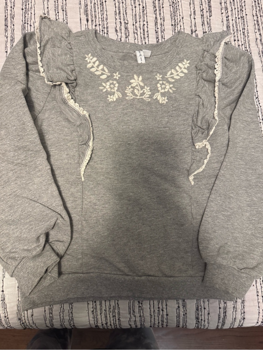 Janie and Jack Gray Sweatshirt with Cream Floral Embroidery